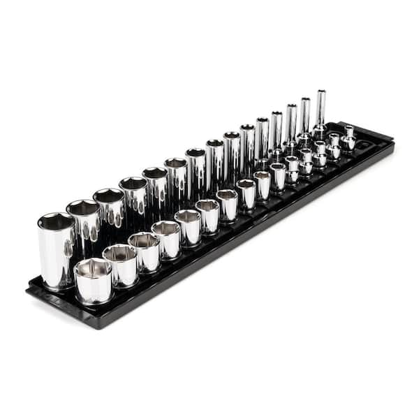 TEKTON 3/8 in. Drive 6-Point Socket Set with Rails (1/4 in.-1 in.) (30-Piece)