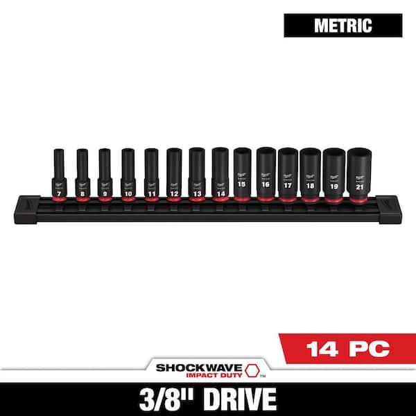 SHOCKWAVE 3/8 in. Drive Metric Deep Well 6 Point Impact Socket Set (14-Piece)