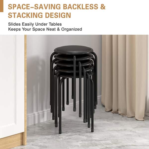 VECELO Stackable Stools Set of 6, 17 in. Metal Padded Counter