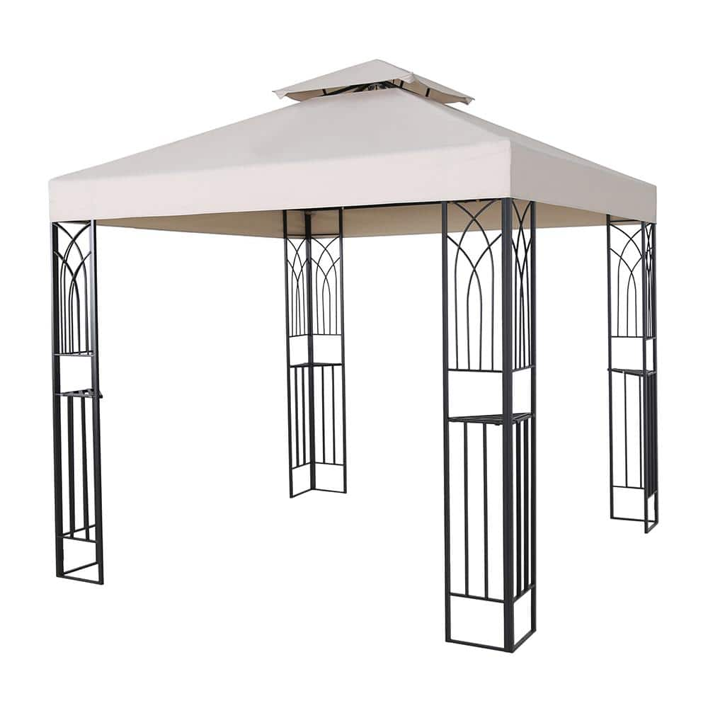 LAUREL CANYON 8 ft. x 8 ft. Beige Soft Top Steel Outdoor Patio Gazebo ...