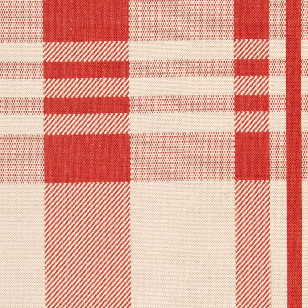 Red and Bone Plaid Outdoor Synthetic Area Rug