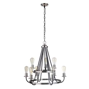 Randolph 9-Light Flat Black/Brushed Polished Nickel Finish Chandelier for Kitchen/Dining/Foyer, No Bulbs Included