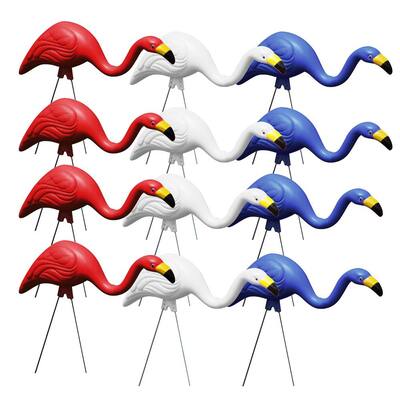 Red, White and Blue Plastic Flamingos Merica Garden Yard Stake Decor (12-Pack)