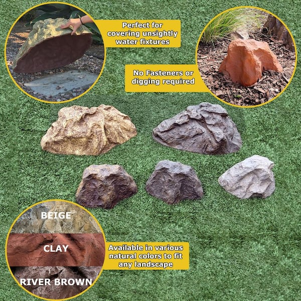 Small Fiberglass Faux Rock Cover for Garden Landscape - Clay 9 H x 13 W x  16 L