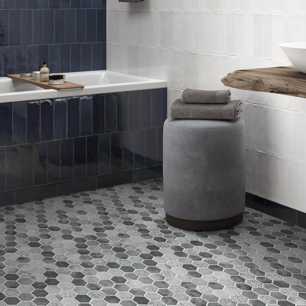 Gray Hexagon Recycled Glass Mosaic Wall and Floor Tile