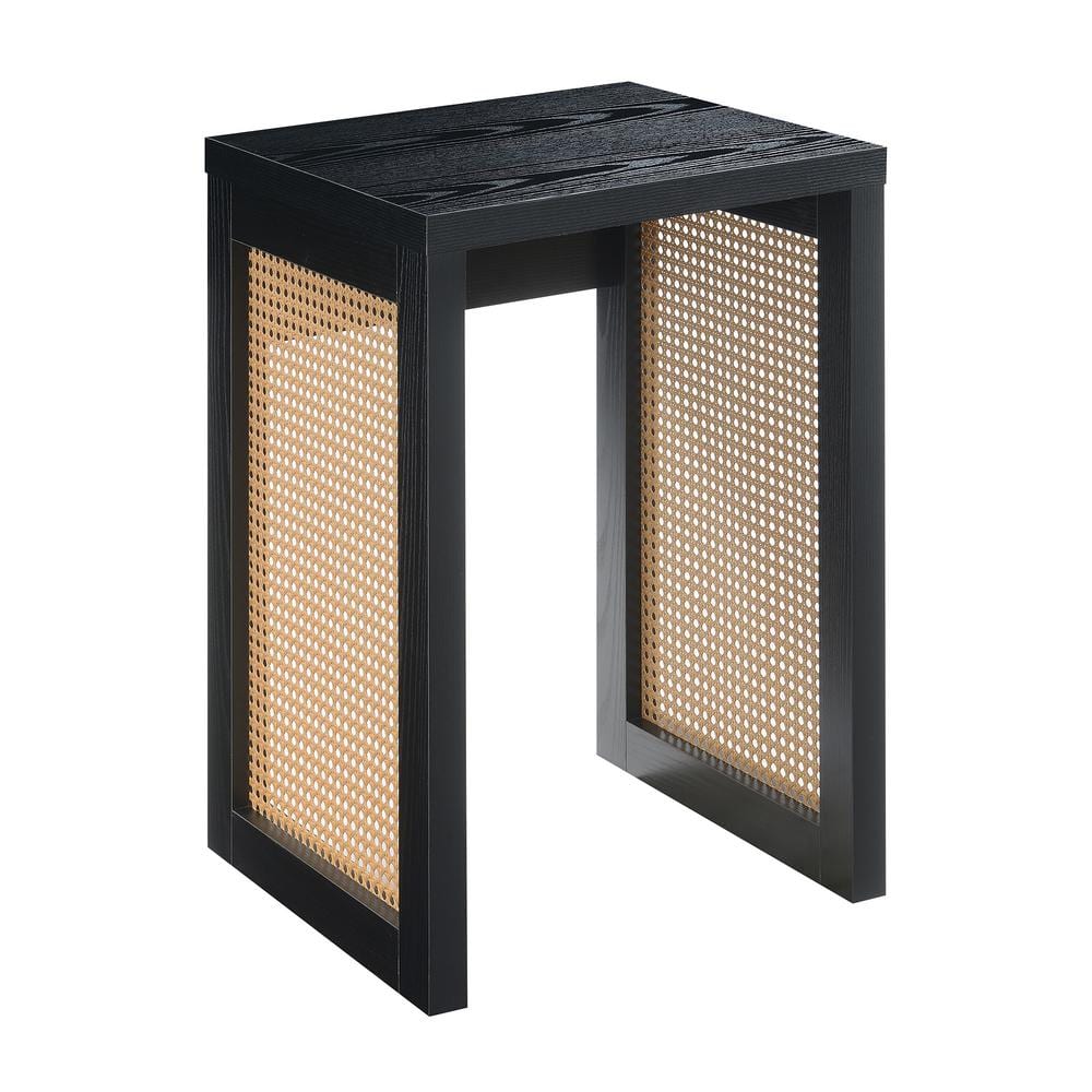 Black and Beige Rattan Weave Square End Table