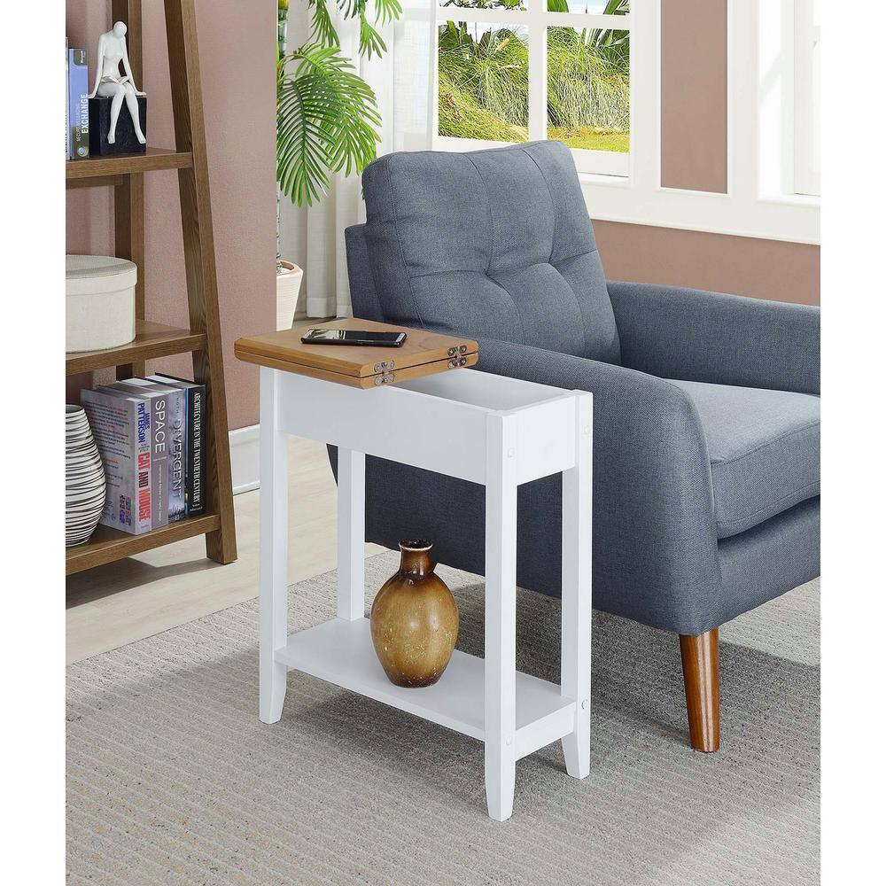 White and Driftwood Flip Top End Table with Storage