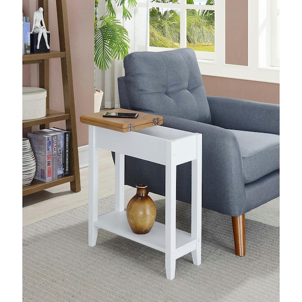 Flip Top Narrow End Table with Storage, Narrow Side Tables for