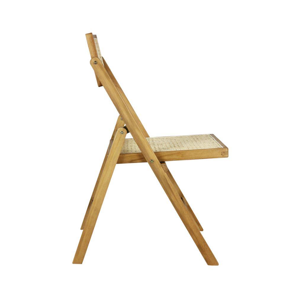Theo Light Brown Wood and Rattan Folding Chairs, Set of 2