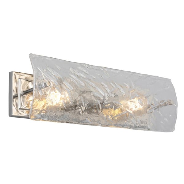 Eglo Wolter 19.02 in. 2-Light Polished Nickel Vanity Light with Clear Sculpted Glass Shade