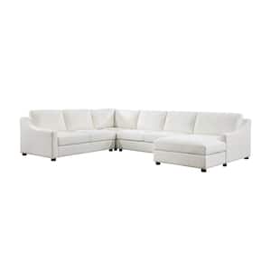 Felicia 135 in. Slope Arm 4-piece Textured Fabric Sectional Sofa in Ivory with Right Chaise