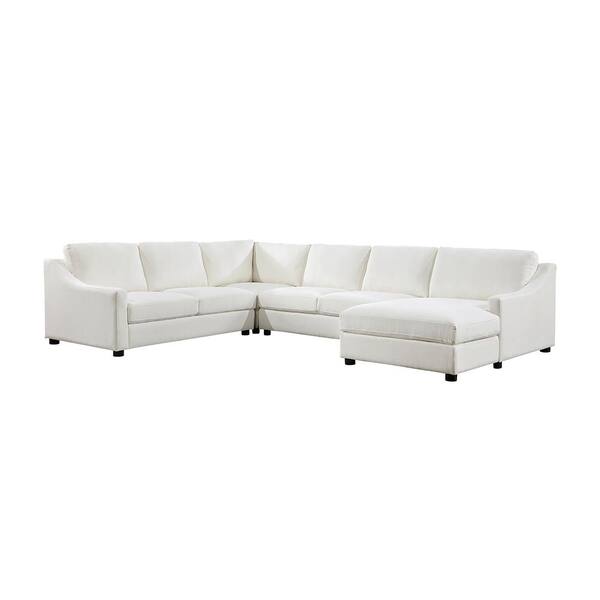 Unbranded Felicia 135 in. Slope Arm 4-piece Textured Fabric Sectional Sofa in Ivory with Right Chaise
