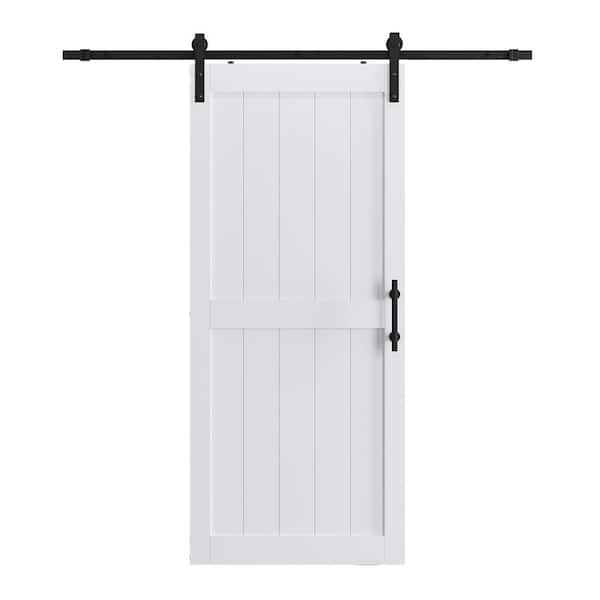 SOCBAZZAR 48 in. x 84 in. 2-Panel Plank White MDF Interior Sliding Barn Door with Hardware Kit