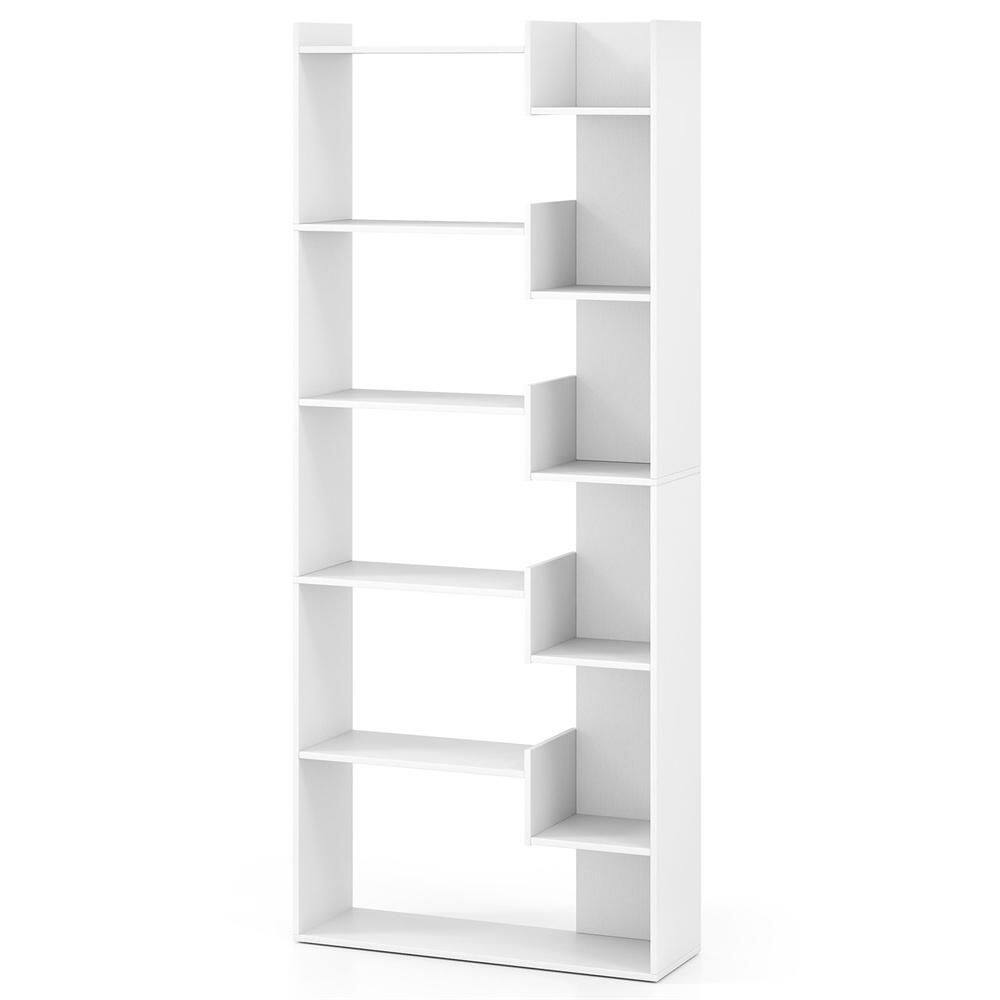 1 PCS 64 in. Tall 6-tier Wood Bookcase Tall Display Shelf with 11 Open Shelves 2 Anti-tipping Kits White