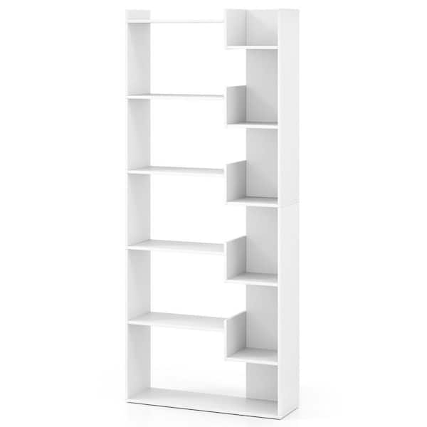 1 PCS 64 in. Tall 6-tier Wood Bookcase Tall Display Shelf with 11 Open Shelves 2 Anti-tipping Kits White