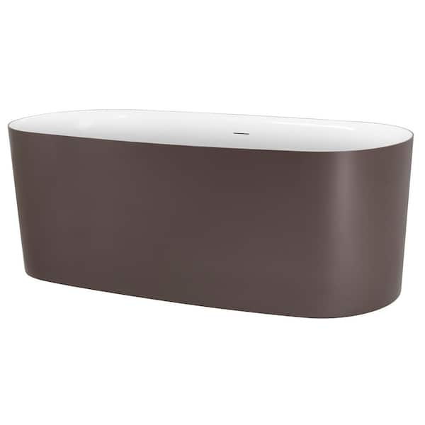 INSTER BOT 59 in. x 28 in. Corian Freestanding Soaking Bathtub Non-Whirlpool with Center Drain in Gray