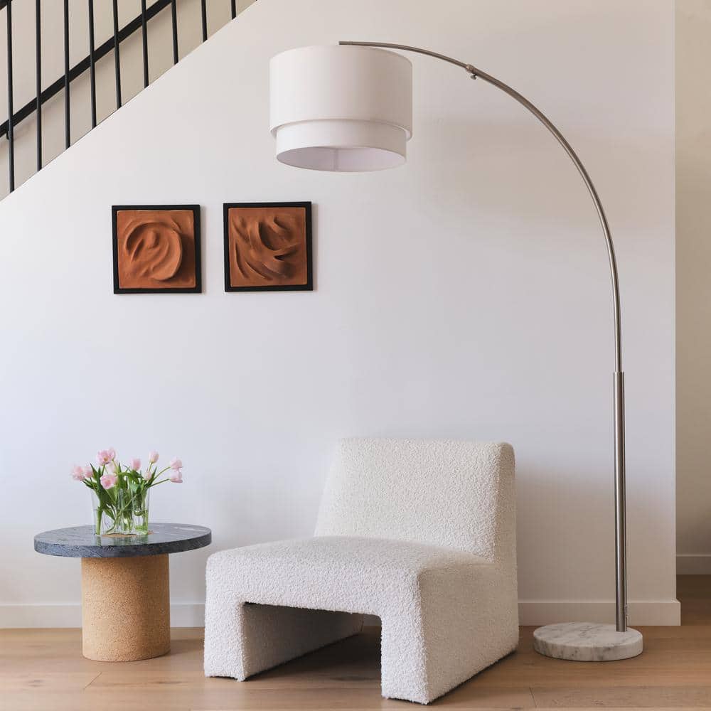 Mason 81" Modern White LED Arc Floor Lamp with Adjustable Drum Shade