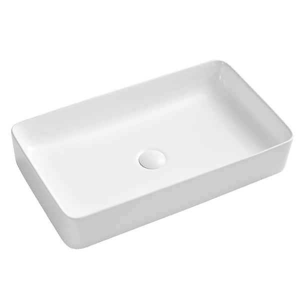 Unbranded 14 x 24 in. Rectangular Bathroom Ceramic Vessel Sink Art Basin with Pop-up Drain in White