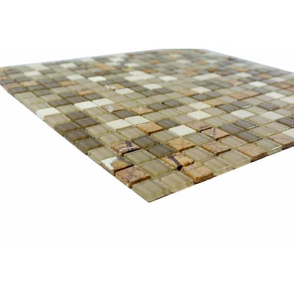 Crystal Stone Amber Grain Square Mosaic 12 in. x 12 in. Glass & Stone Wall & Pool Tile (1 Sq. Ft./Sheet)