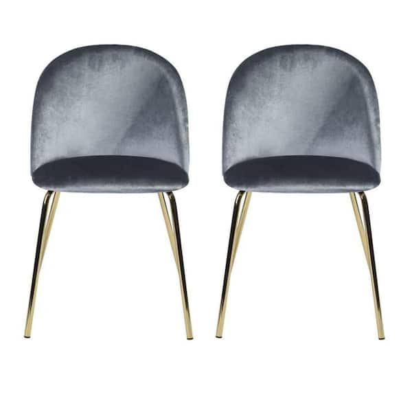 Homy Casa Zomba Grey Velvet Upholstered Gold Metal Legs Side Dining Chairs (Set of 2)