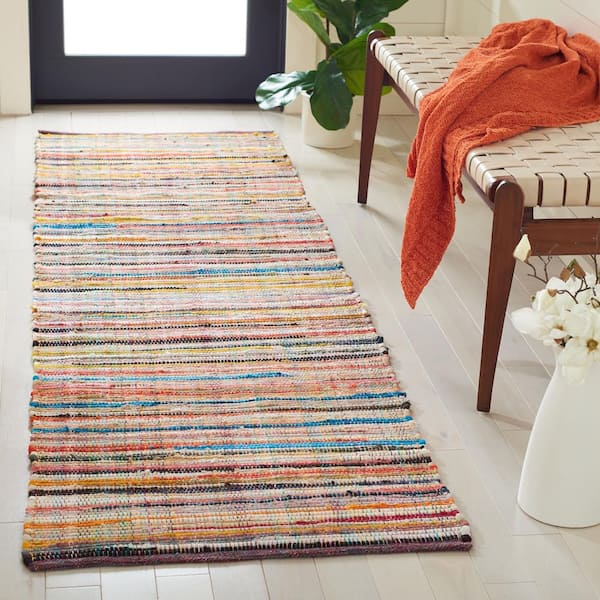 Rag Rug Ivory/Multi 2 ft. x 7 ft. Distress Striped Runner Rug