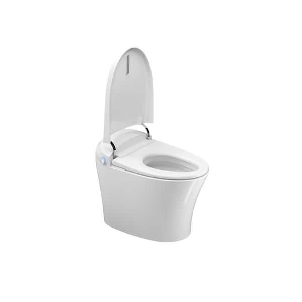 castellousa New York Simple Plus Elongated Bidet Toilet 1.28 GPF in White with Adjustable Sprayer Setting, Soft Close