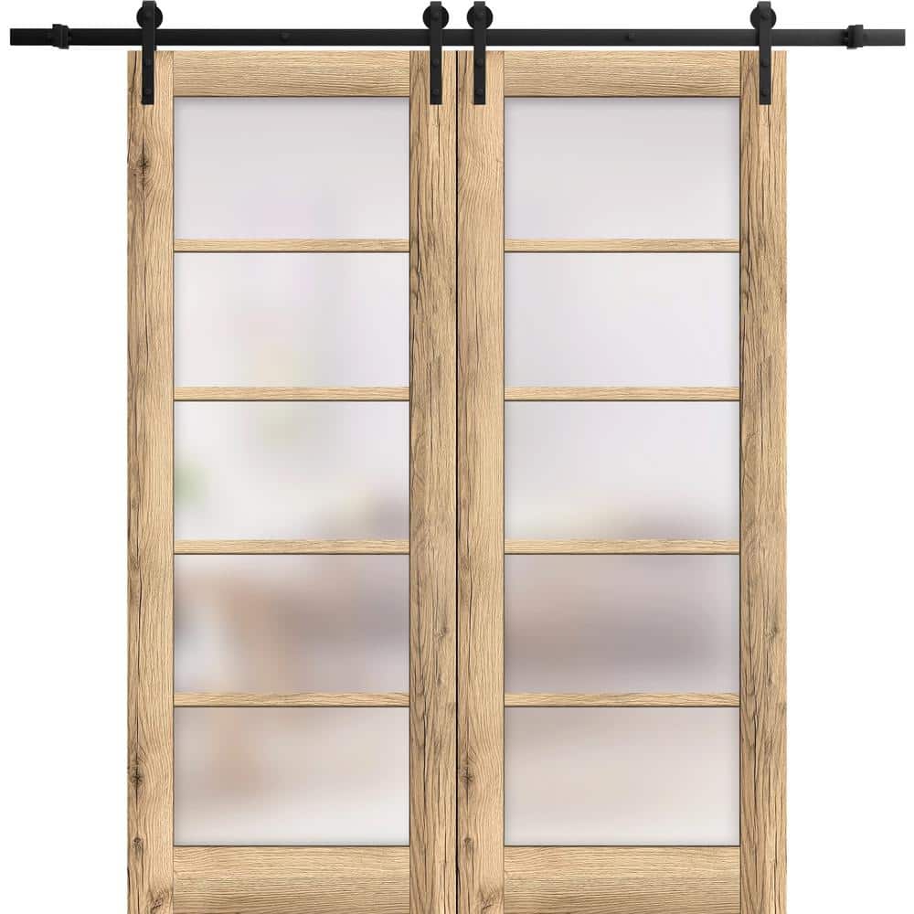 Assemble Required 28 in. x 84 in. 2 Panel Frosted Glass Oak Solid Wood Sliding Barn Door with Hardware Kit price history on PriceWatchPro
