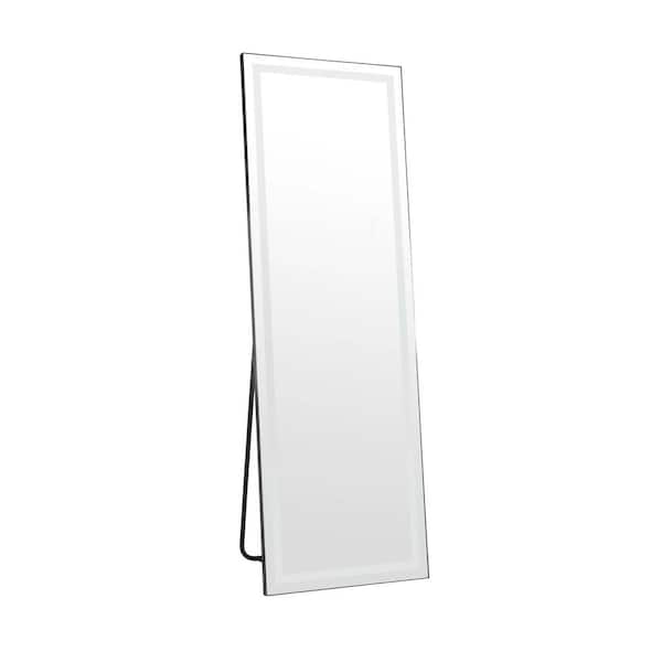 Unbranded 21 in. W x 64 in. H Rectangular Framed Wall or Wide Standing Bathroom Vanity Mirror in Black with LED Light