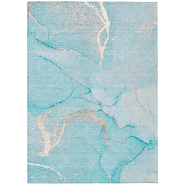 Teal 10 ft. x 14 ft. Abstract Indoor / Outdoor Area Rug