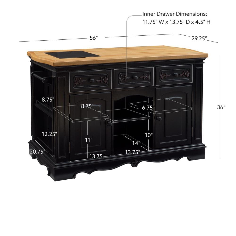 Black and Natural Wood Kitchen Island with Granite Top