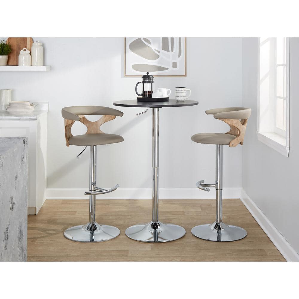 Pearl Silver Adjustable Swivel Barstool with Wood Backrest