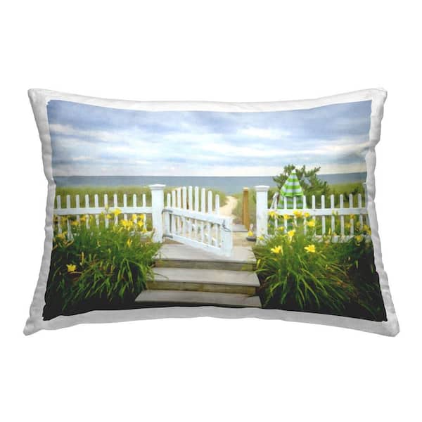 Stupell Industries Coastal Garden Path Green Print Polyester 14 in. x 20 in. Throw Pillow