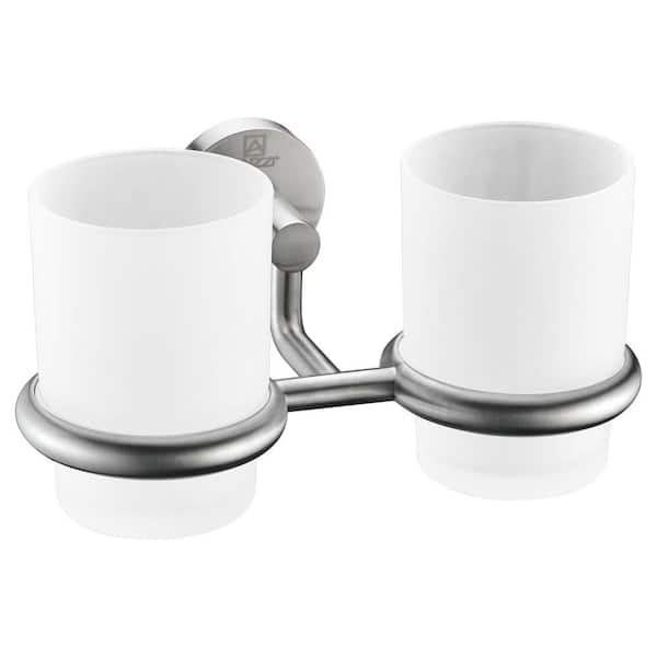 ANZZI Caster Series 7.36 in. Double Toothbrush Holder in Brushed Nickel