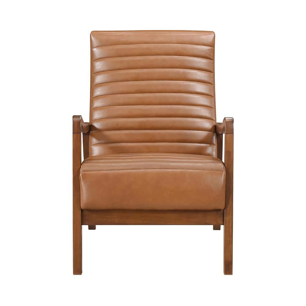 Matt Brown Faux Leather and Wood Accent Chair
