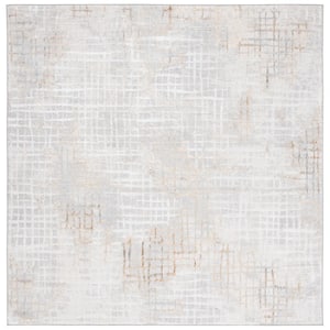 Orchard Gray/Gold 5 ft. x 5 ft. Striped Plaid Square Area Rug