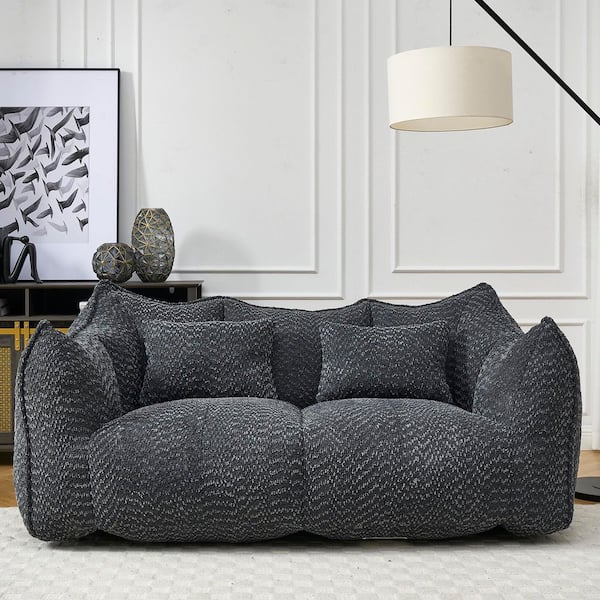 JUJABU Black Chenille Polyester Soft Bean Bag Chair with High Resilience Foam Core for 2-People