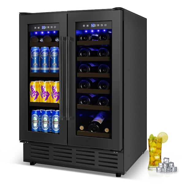 23.5 in. Dual Open Built-in/Freestanding Outdoor Beverage Center in Black with Adjustable Temperature and Lighting