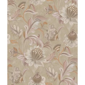 Blush Coral Jacobean Style Floral Print Non Woven Non-Pasted Textured Wallpaper 57 Sq. Ft.