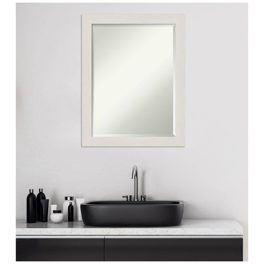 Rustic Plank White Narrow 27.5" x 21.5" Beveled Bathroom Vanity Mirror