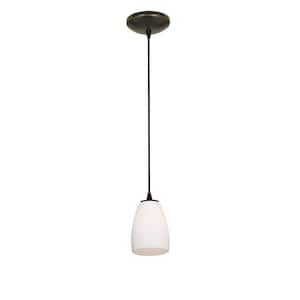 Sherry 1-Light Oil-Rubbed Bronze Metal Pendant with Opal Glass Shade