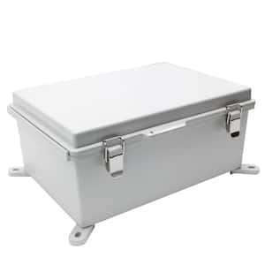 Large Watertight Junction Box 13.8 x 9.8 x 5.9 ABS Waterproof Gray Hinged Cover EStainless Steel Latch Wall Bracket