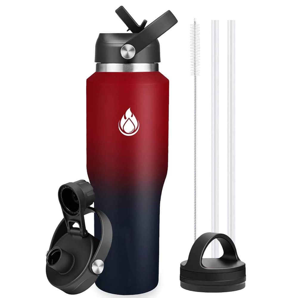 40 oz. Stainless Steel Water Bottle with Straw Lid, Spout Lid and Flex Cap, Fit in Any Car Cup Holder, Black and Red price history on PriceWatchPro