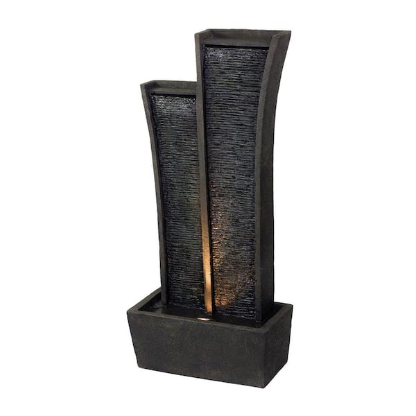 HomeRoots 41 in. Grey Polyresin Tower Indoor Outdoor Tabletop Fountain