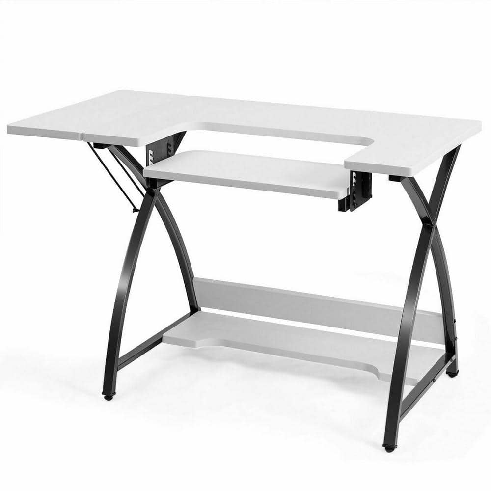 Costway Sewing Craft Table Computer Desk with Adjustable Platform Folding  Side Shelf HW56706 - The Home Depot