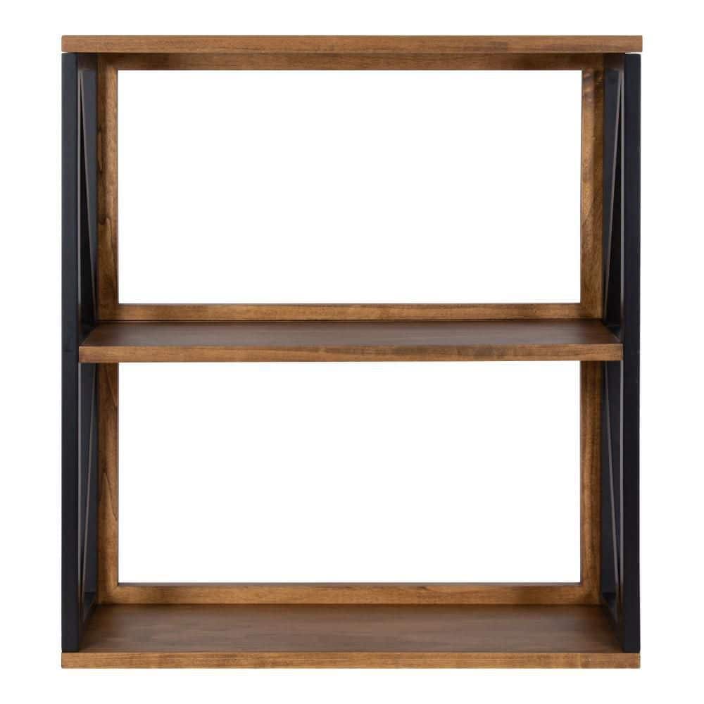 Rustic Brown and Black 3-Tier Floating Wood Wall Shelf