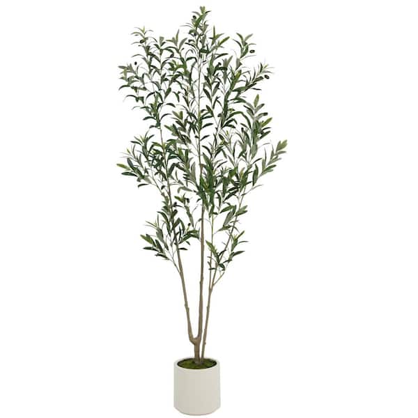 HOMEIBRO 6 ft. Green Artificial Tree Olive Tree in White Faux Decorative Plant Pot Realistic Leaves for Indoor Decor