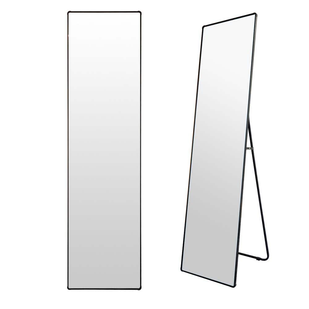16 in. W x 61 in. H Rectangular Framed Tilt Wall Full Body Mirror in Black