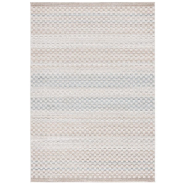 Stella Beige/Blue 8 ft. x 10 ft. Faded Striped Indoor/Outdoor Area Rug