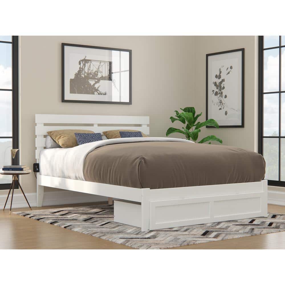 Oxford White Queen Upholstered Bed with Storage Drawer