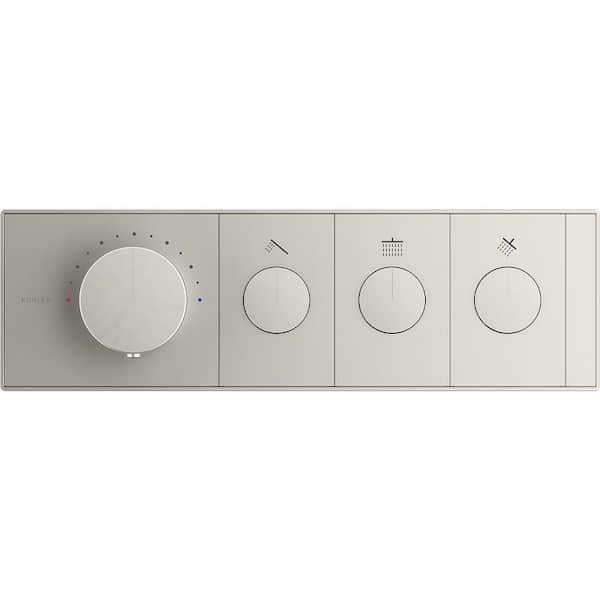 Anthem 3-Outlet Thermostatic Valve Control Panel with Recessed Push-Buttons in Vibrant Brushed Nickel